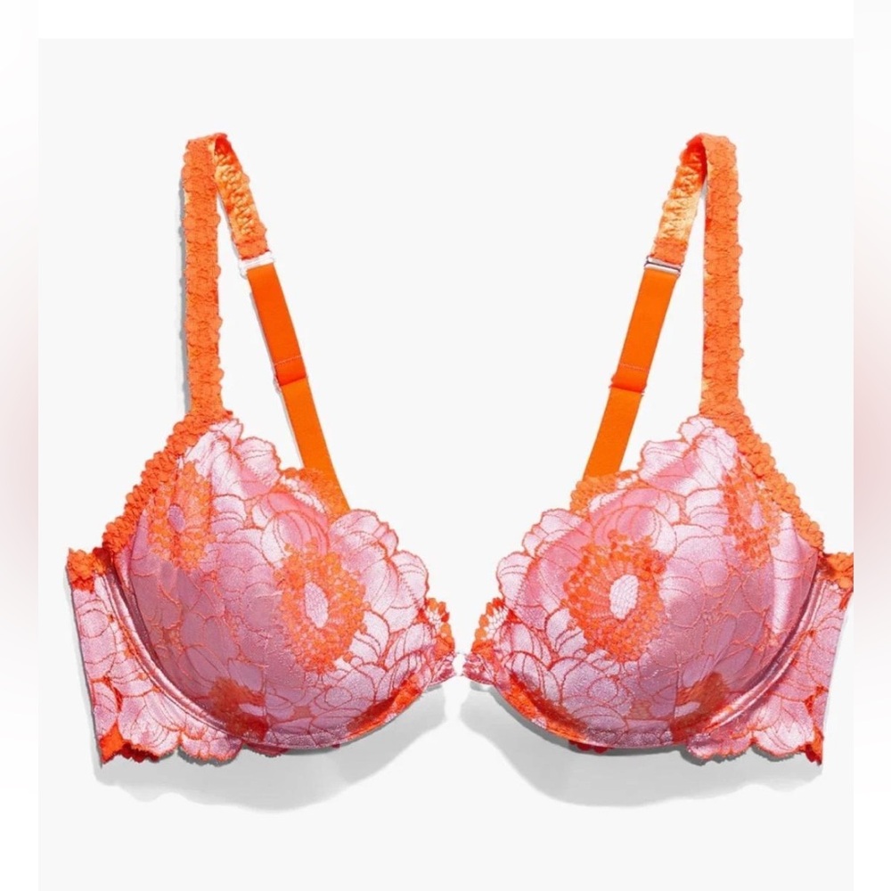 Savage Fenty by Rhianna Vibrant Pink and Orange Lace Underwire Bra size 38D